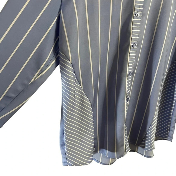 Chicos Striped Button Up Shirt Size 2 Blue Purple White Collared Long Sleeves - Picture 7 of 9